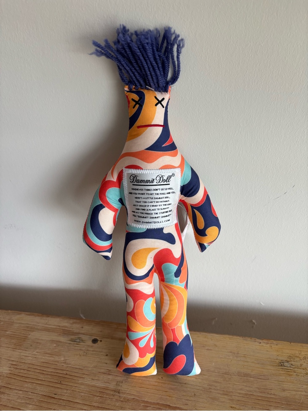 Dammit Doll Retro Swirl Pattern Plush Stress Doll - Blue/Orange